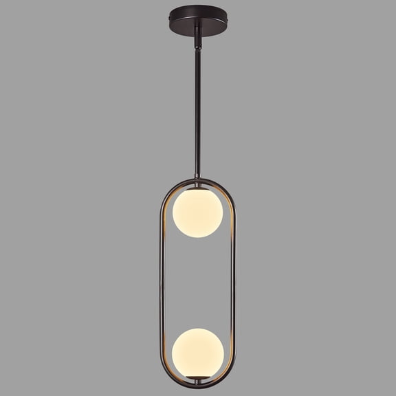 Deyidn Modern Globe Chandelier Mid Century Pendant Light Matte Black Ceiling Hanging Lighting Fixture with White Globe Glass Lampshade for Kitchen Island Dining Room Bedroom