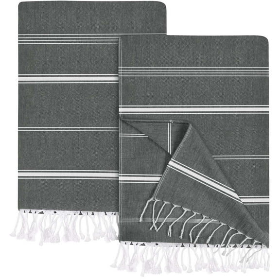2 Piece Turkish Beach Towel, 40x72 Inches Extra Large, 100% Cotton Quick Dry Lightweight Blanket for Yoga Gym Travel, Bath Towels, Gray
