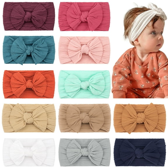 Shgiloo 12 Pack Baby Nylon Headbands With Bow Elastics Handmade Hair Accessories for Baby Girls Newborn Kids