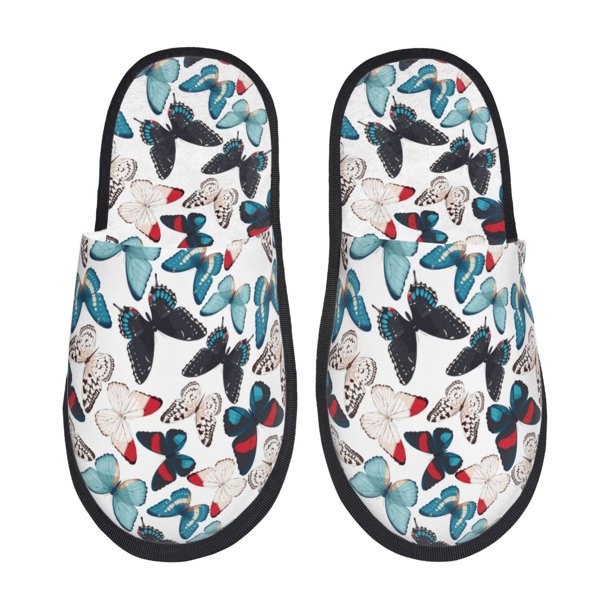Fotbe Butterfly Pantuflas Peludas para Mujer con Estampado, Zapatillas de Peluche, Zapatos de Invierno para Casa, Uso Interior y Exterior-Large