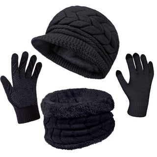 3 Pcs Winter Thermal Beanie Hat Scarf Gloves Sets
