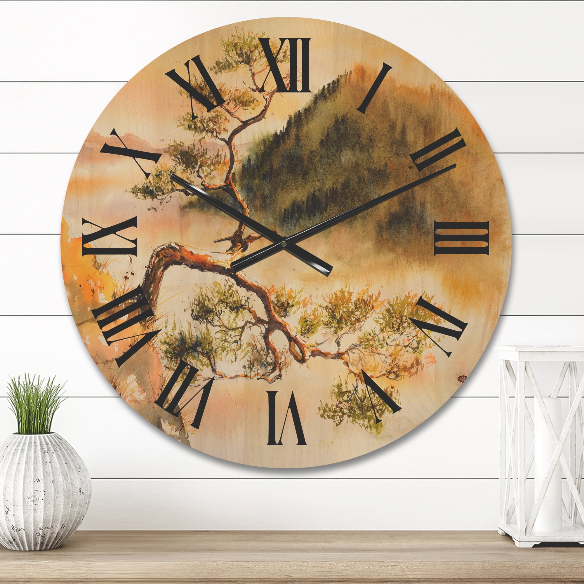 Designart 'The Top of Sokolica Peak With Curved Pine Tree' Traditional Wood Wall Clock