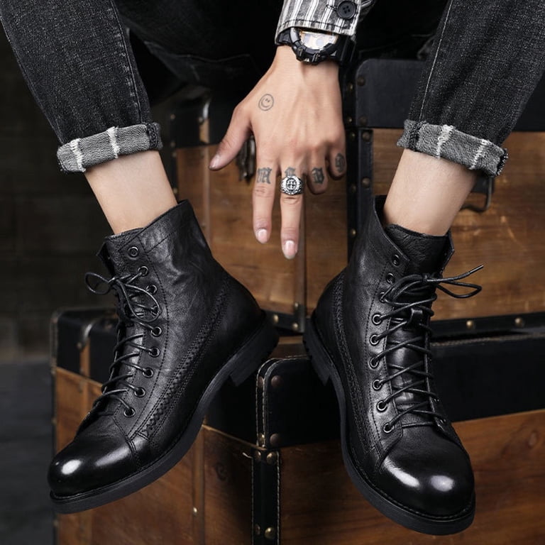 Mid Calf Combat Boots for Women Men Stylish Casual Leather  display picture 1