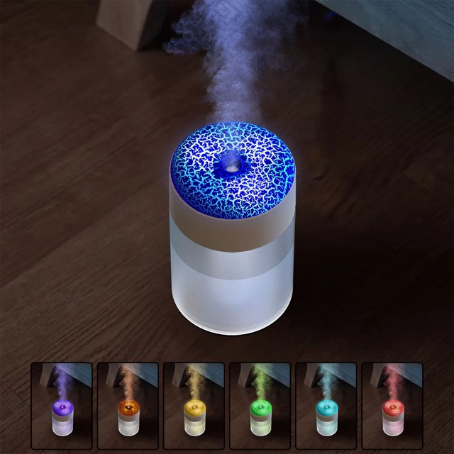 Humidificador de grietas volcánicas con atomizador y llama de color, capacidad del tanque de agua: 250 ml.