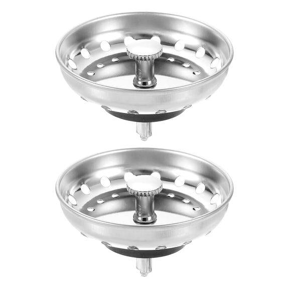 2 Pack Kitchen Sink Drain Strainer, Stainless Steel Kitchen Sink Strainer Basket, Rubber Stopper Bottom, Silver