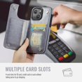 thumbnail image 3 of Funda tipo cartera Wefor para iPhone 15 (15,5 cm) de piel sintética gris, 3 of 7