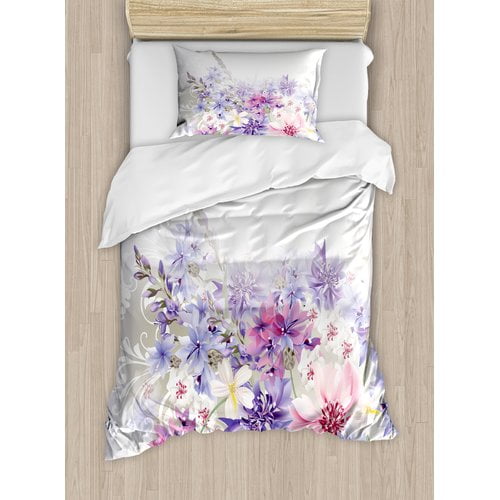 Ambesonne Pastel Cornflowers Duvet Cover Set Walmart Com