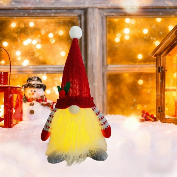 Muñecas Navideñas De Poliéster Gnomo navideño de peluche luminoso de 29x16cm, Papá Noel con gorro, decoración festiva para mesa de interior, rojo, 1 unidad Rkxzt