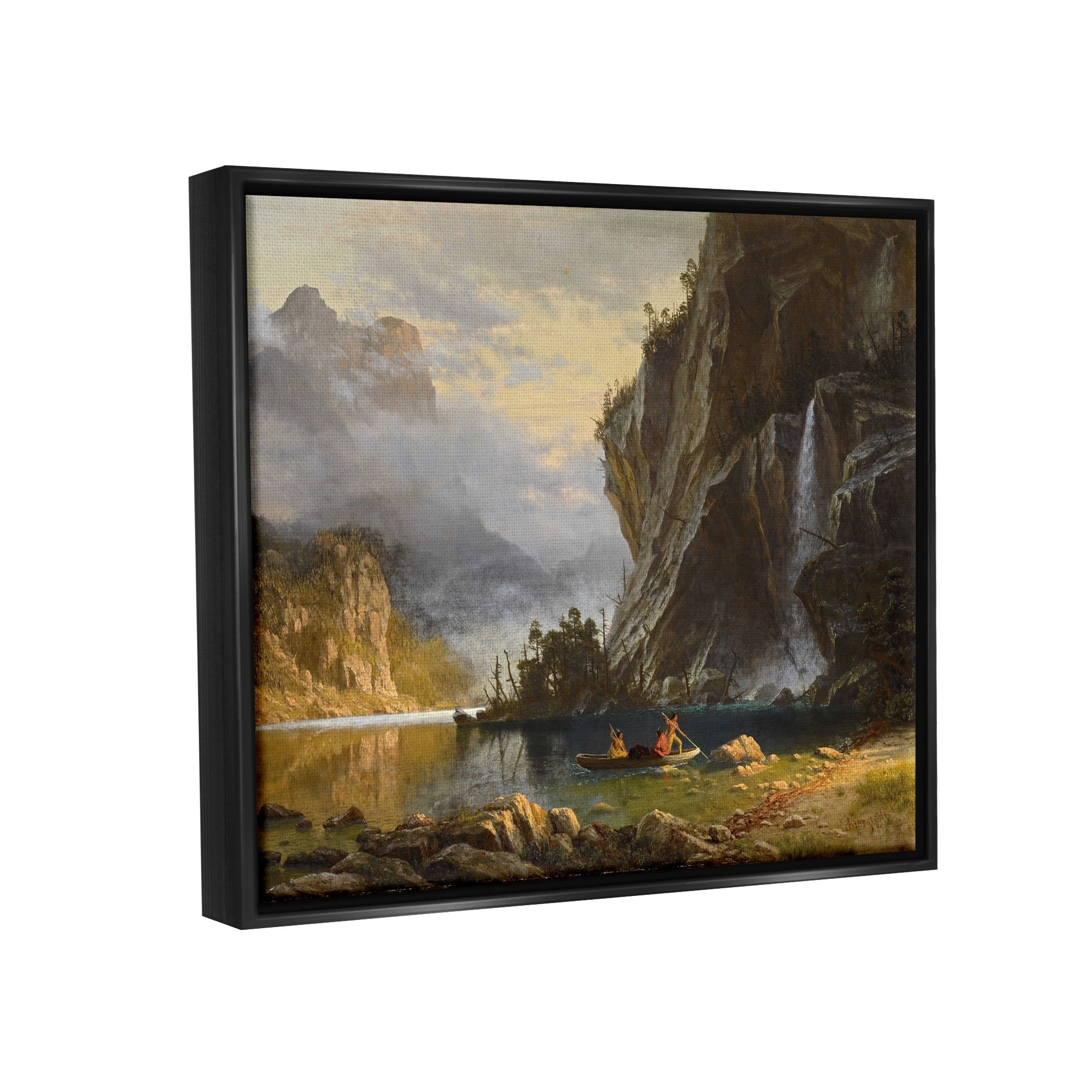 Stupell Industries Indians Spear Fishing Classic Albert Bierstadt Painting Painting Jet Black Floating Framed Canvas Print Wall Art, Design by one1000paintings