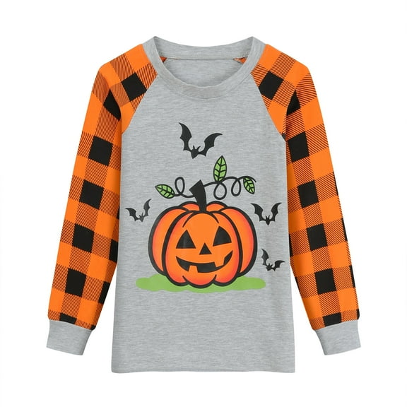 POPTEM Toddler Boys Halloween Shirts Long Sleeve Cotton Pumpkin Graphic Tees Gray 4T