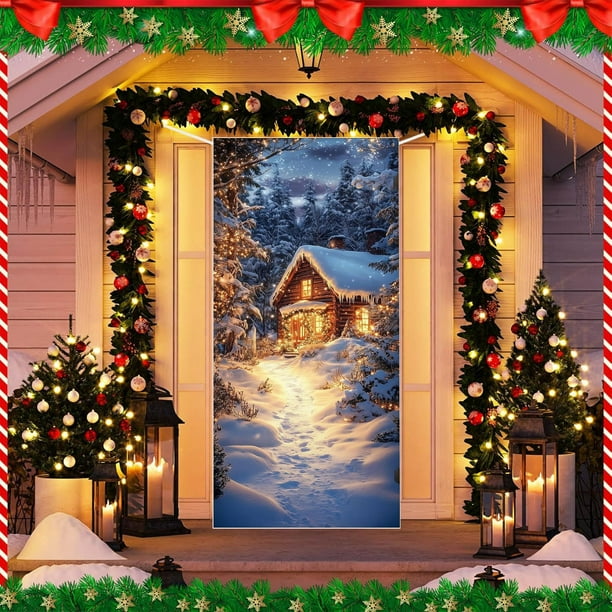 35.4 X 70.8 In Christmas Gingerbread House Door Cover Christmas Door Curtain Christmas Day Door And Wall Decoration Festival Party Decoration