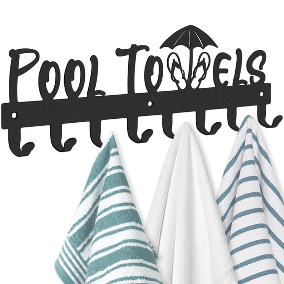 Pool towel rack with 8 hooks, Black Carbon Steel wall mounted Hook for bathroom outdoor pool