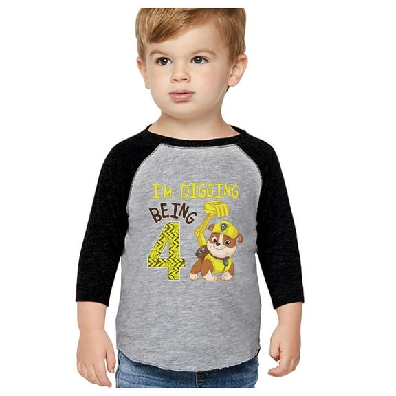 Paw Patrol Digging 4th B-day Official 3/4 Sleeve Baseball Jersey Toddler Shirt 4T Dark Gray