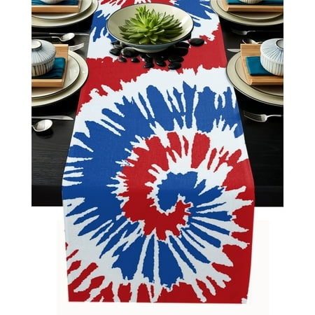 

Blue Red Tie Dye Table Runner Home Wedding Decor Table Flag Party Dining Cotton Linen Tablecloth