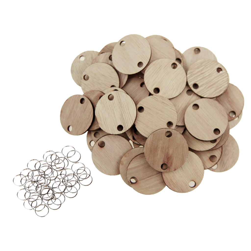 100 Round Heart Wooden Chips Slices Discs Board Tags DIY w/ Assembly Hook 