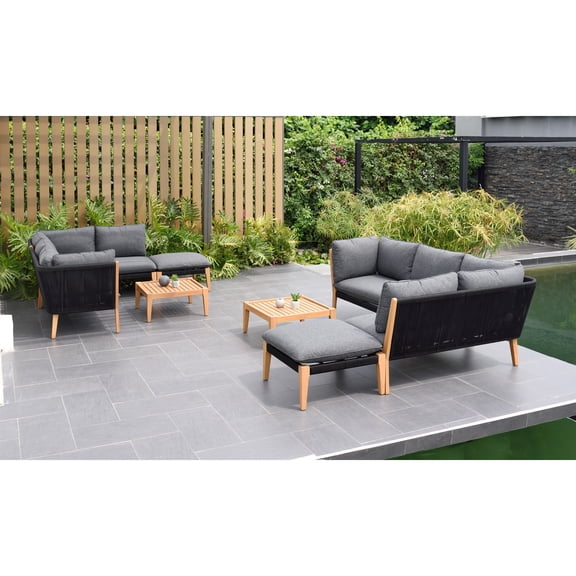 Amazonia 8pc Teak Finish Patio Seating Set with Cushions