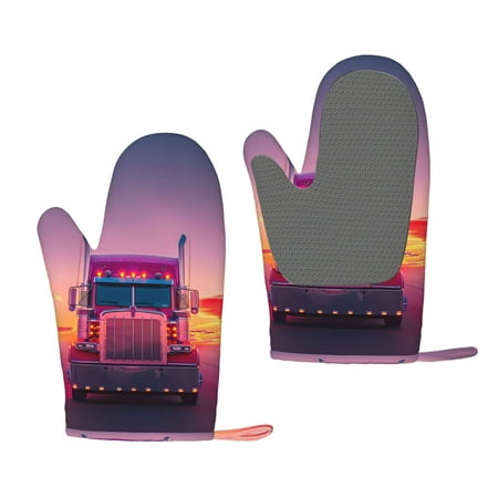 

Hirioo Sunset Truck Highway for Silicone Oven Mitts for BBQ Baking Cooking Set of 2 Heat Resistant 260℃ Non-Slip Kitchen Essentials