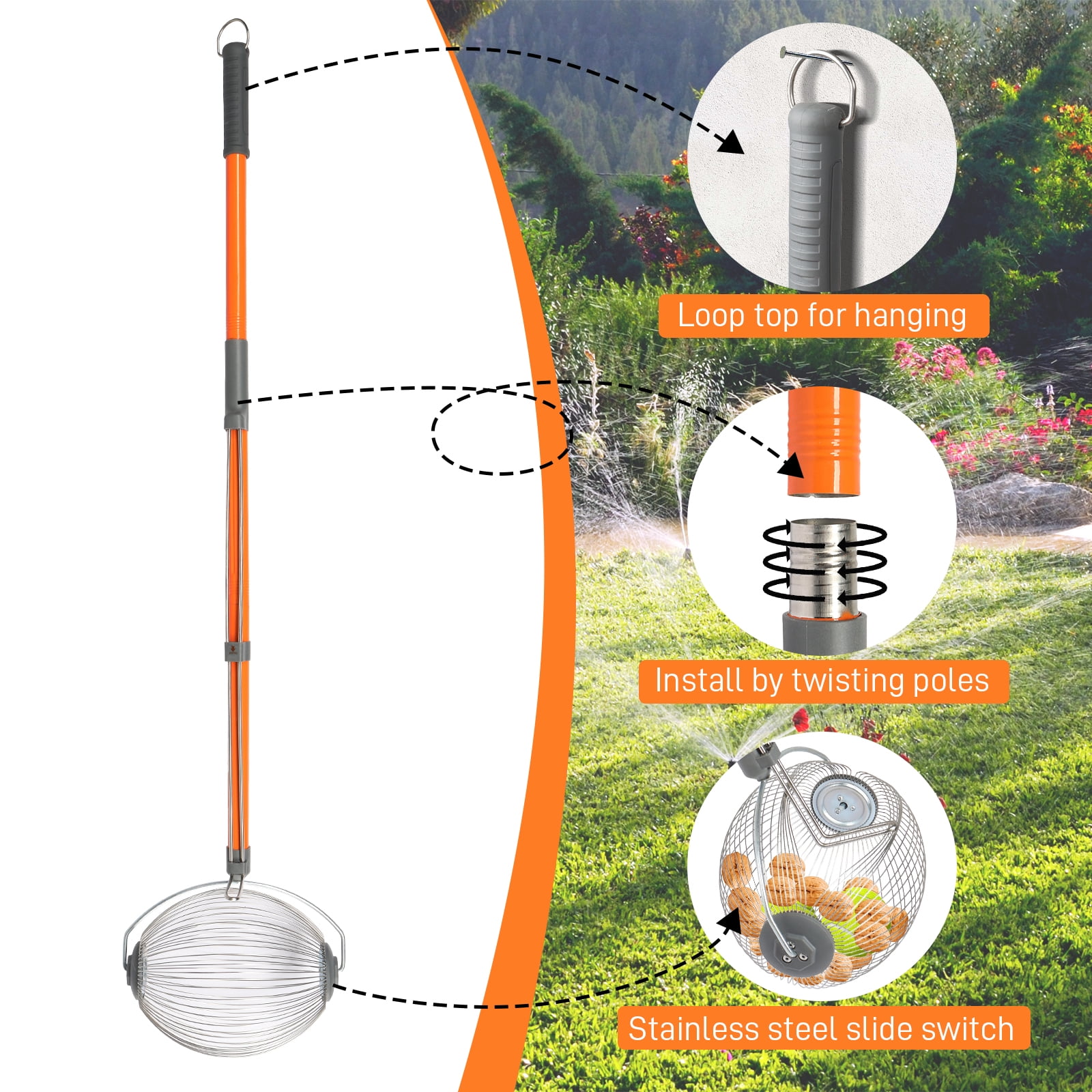 Ktaxon 53inch Outdoor Nut Gatherer, Walnut Picker Upper Roller, Pick Up Pecans Acorns Hickory Nuts Golf Balls Sweet Gun Balls