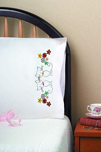 Stamped Pillowcase Pair for Embroidery, 20' x 30', Retro Cats