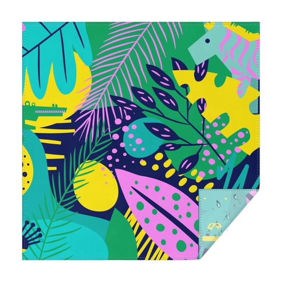 60x60in(152x152cm) Square Tablecloth, Waterproof Polyester Table Cover, Wrinkle Resistant & Washable Fabric for Dining, Kitchen, Picnic, Tropical Leaf Print