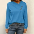 thumbnail image 2 of Womens Dressy Casual Tops with Buttons Solid Color V Neck Long Sleeve Lightweight Sweatshirt Pullover Tshirts (3XL, Blue), 2 of 6