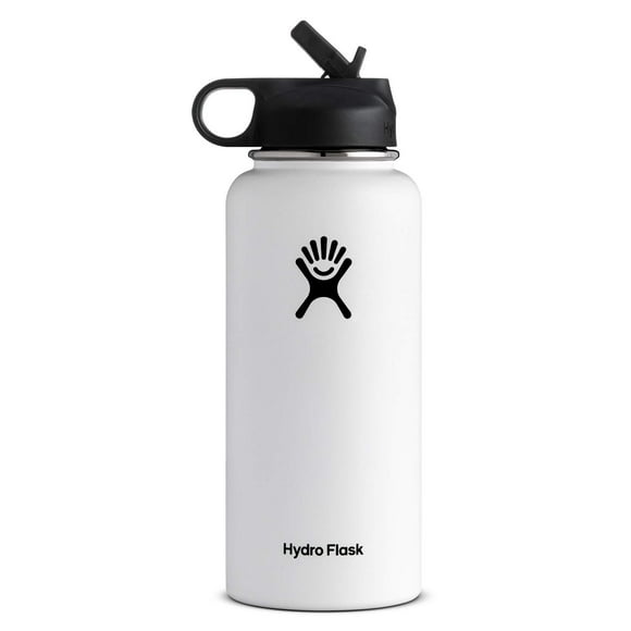Hydro Flask Vacuum Insulated Stainless Steel Water Bottle Wide Mouth With Straw Lid (White 32-Ounce)