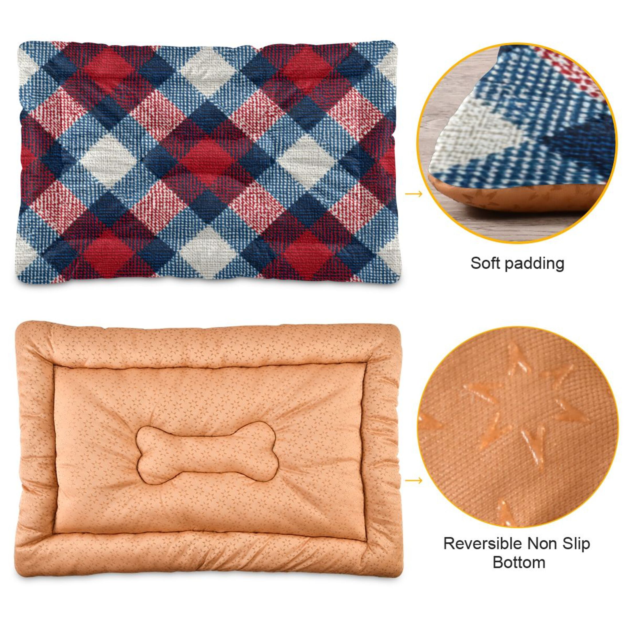 Cozy Mat Pet Bed Indoor Outdoor Warm Soft For Cat Dog Puppy(S/M) Tartan Pattern with Blue Accents