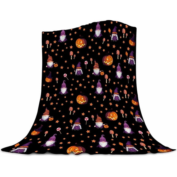 Halloween Blanket - Soft Flannel All-Season Cozy Bedspread with Black Purple Pink Orange Golden Witches, Ghosts, Pumpkins & Candy Corn - Plush Bed Cover & s, Couch, Sofa, Bed - Festive Party Decorati