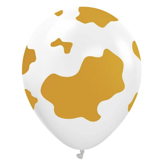 12 inch Kalisan Country Cow - White W/ Gold Ink Latex Balloons (25 Pack) - Party Supplies Decorations