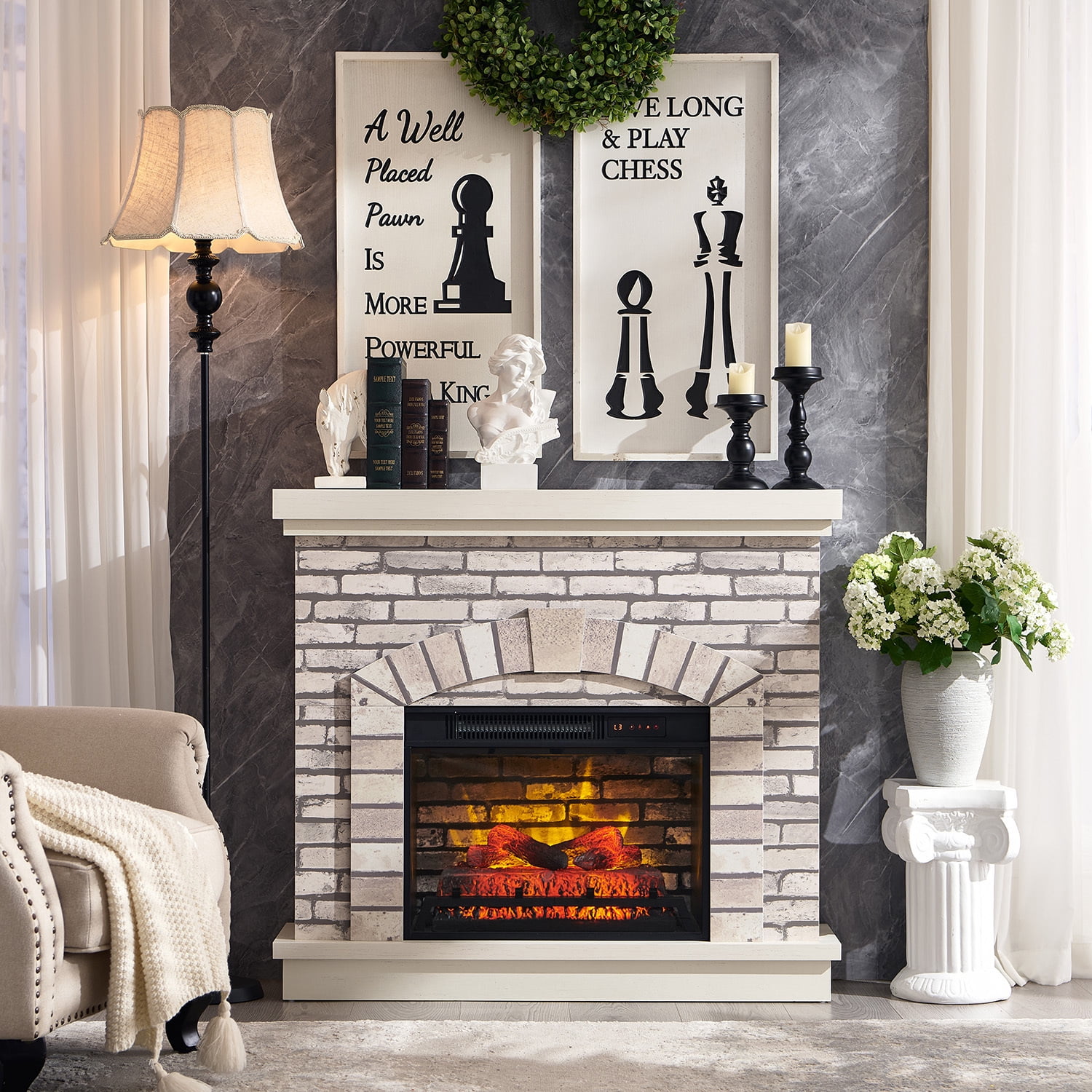 SinCiDo Electric Fireplace with Mantel for 42" TV Stand, Remote Control, Adjustable Flame, 1400W
