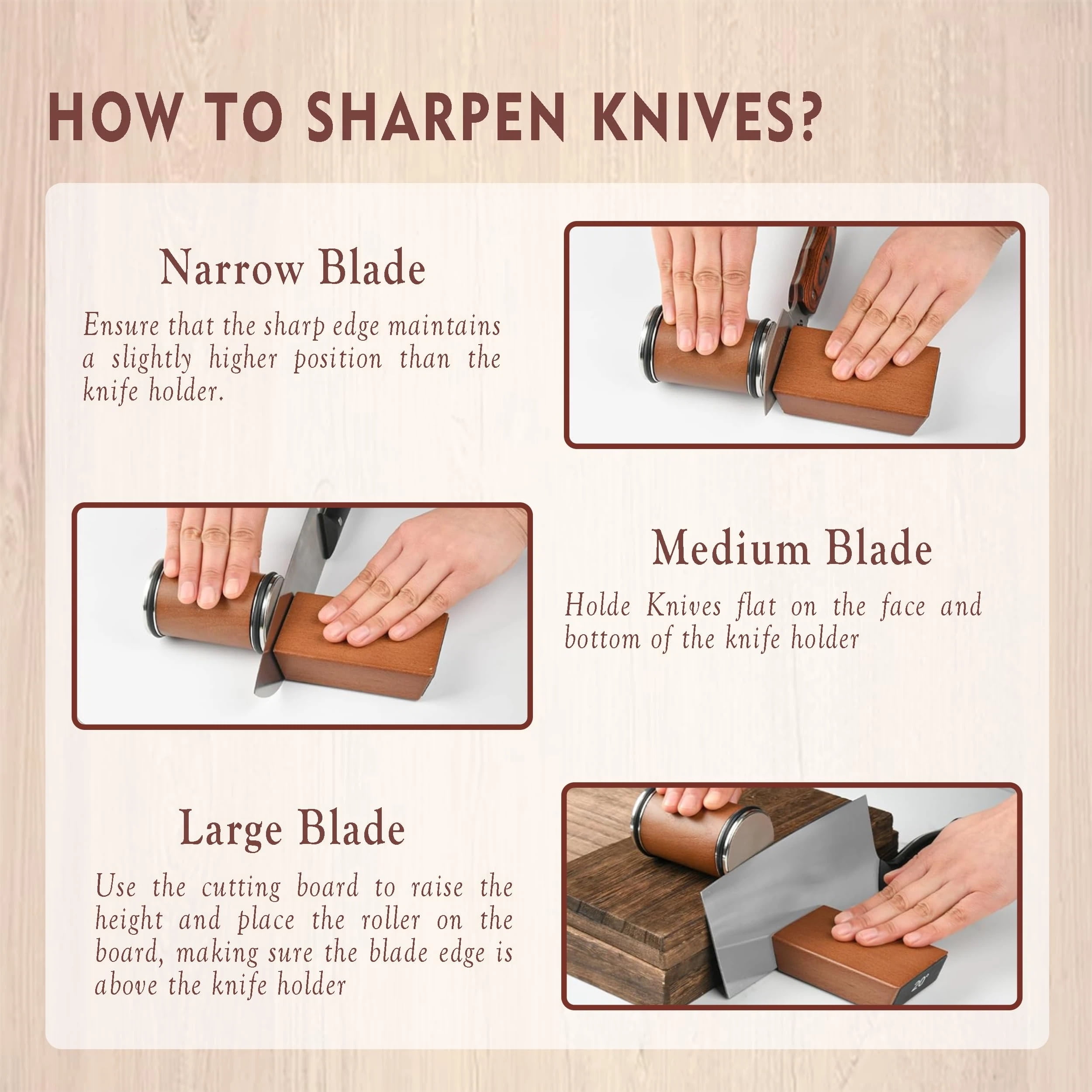 Rolling Knife Sharpener Kit, Rolling Knife Sharpener Tool, Kitchen Knives Knives Sharpener Kit Offers 15 & 20 Degree Magnetic Knife Sharpening Roller.（Wood grain set 8.5 * 5.5 base 10.6 * 6 *. 25cm ）