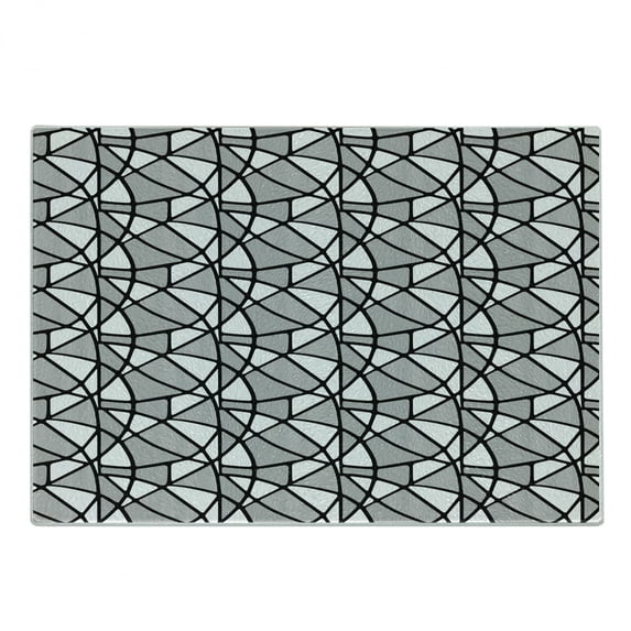 Black and White Cutting Board, Geometrical Pattern with Abstract Design Thick and Thin Lines Tile, Decorative Tempered Glass Cutting and Serving Board, Small Size, Black and White, by Ambesonne
