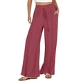 thumbnail image 2 of Tittly Wide Leg Pants Woman Baggy Pants Linen Pants Women Summer Wide Leg Pants Drawstring Elastic Waist Pants High Waisted Pants Casual Beach Trousers Comfy Pants Women Sweatpants Women Wine M, 2 of 5