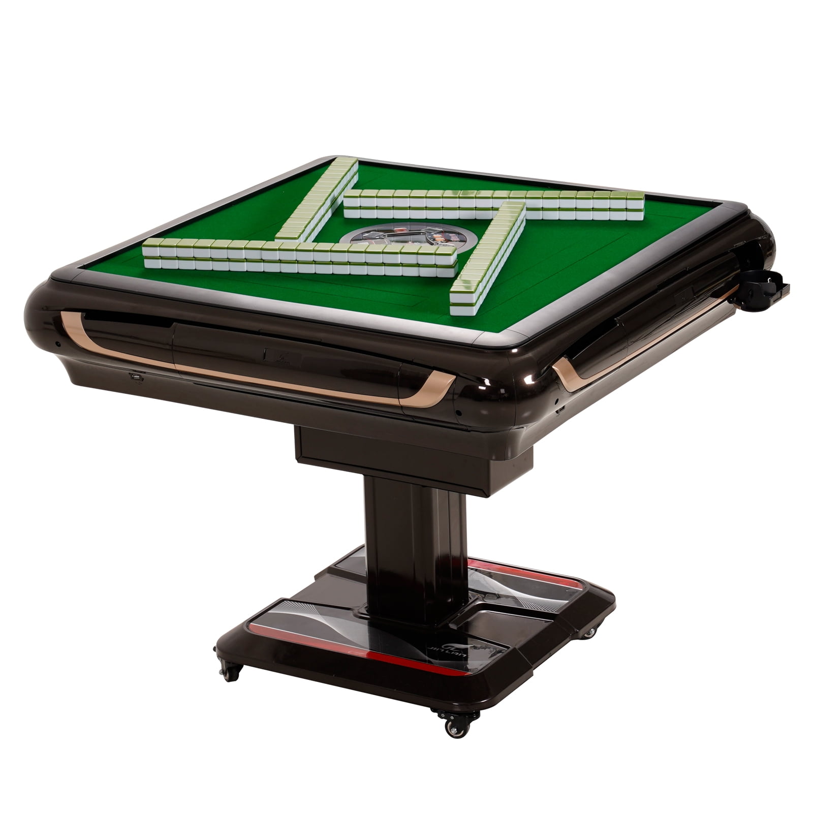 42mm Mahjong Ultra Thin Folding Automatic Mahjong Table with Wheels Foldable Style with 2 Sets of Chinese Tiles No Number (Blue & Green)