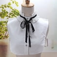 thumbnail image 4 of Yokua Korean Ladies Pleated Ruffles Fake Stand Collar Lace-up Ribbon Bowtie Elegant Detachable Cotton Half-Shirt Dress Sweater Accessory, 4 of 15