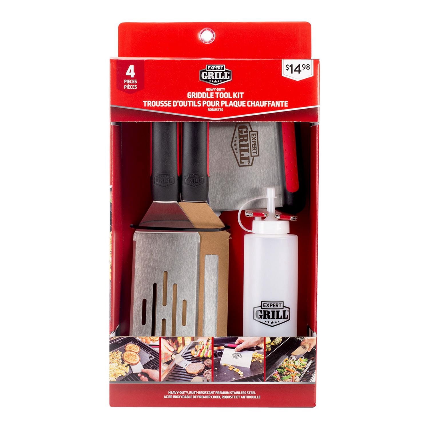 Expert Grill Grilling Accessories BBQ Grill Tools Set, 4 Pieces Stainless Steel Grill Kit