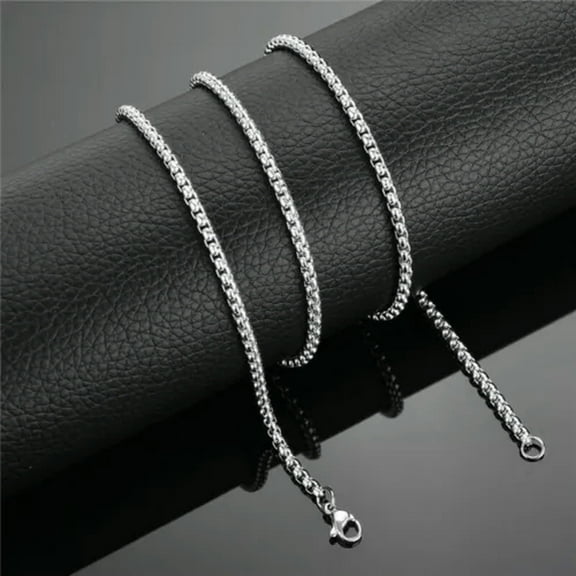 Round Box Chain Stainless Steel Necklace Silver Men Women Link Jewelry 16"-32"