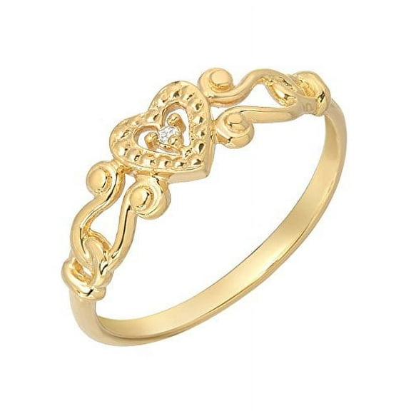 14 Karat Yellow Gold and Diamond Heart Scroll Ring