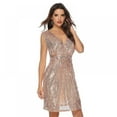 thumbnail image 3 of CNKOO Robe Sexy Argentée à Sequins pour Femmes Col en V Profond Sans Manches Robe Courte Soirée Décontractée, 3 of 9