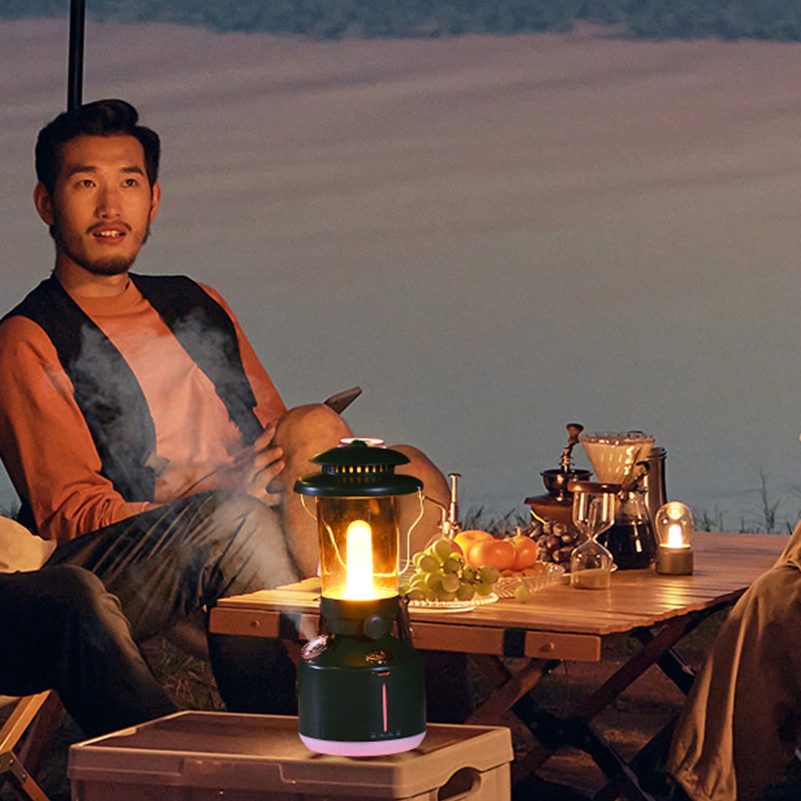 Portable Humidifier with Dimmable Light, 260ML Kerosene Lamp Hanging Cool Mist Humidifiers, 2 Spray Modes, USB Charging Wireless, for Bedroom Indoor Outdoor Camping