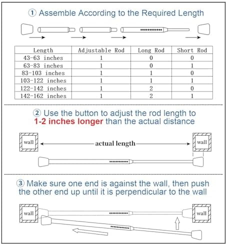 Tension Curtain Rod 43 to 83 Inches (3.6 to 7 ft), 1.26" Diameter Spring Adjustable Heavy Duty Long Large Curtains Pole for Windows Door Bathroom Patio Outdoor No Drilling, Black