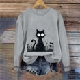 thumbnail image 6 of LangJing Black Cat Halloween Sweatshirts for Women Oversized Long Sleeve Tunic Pullover Fall Tops Spooky Season Sweatshirt Gray,M, 6 of 7