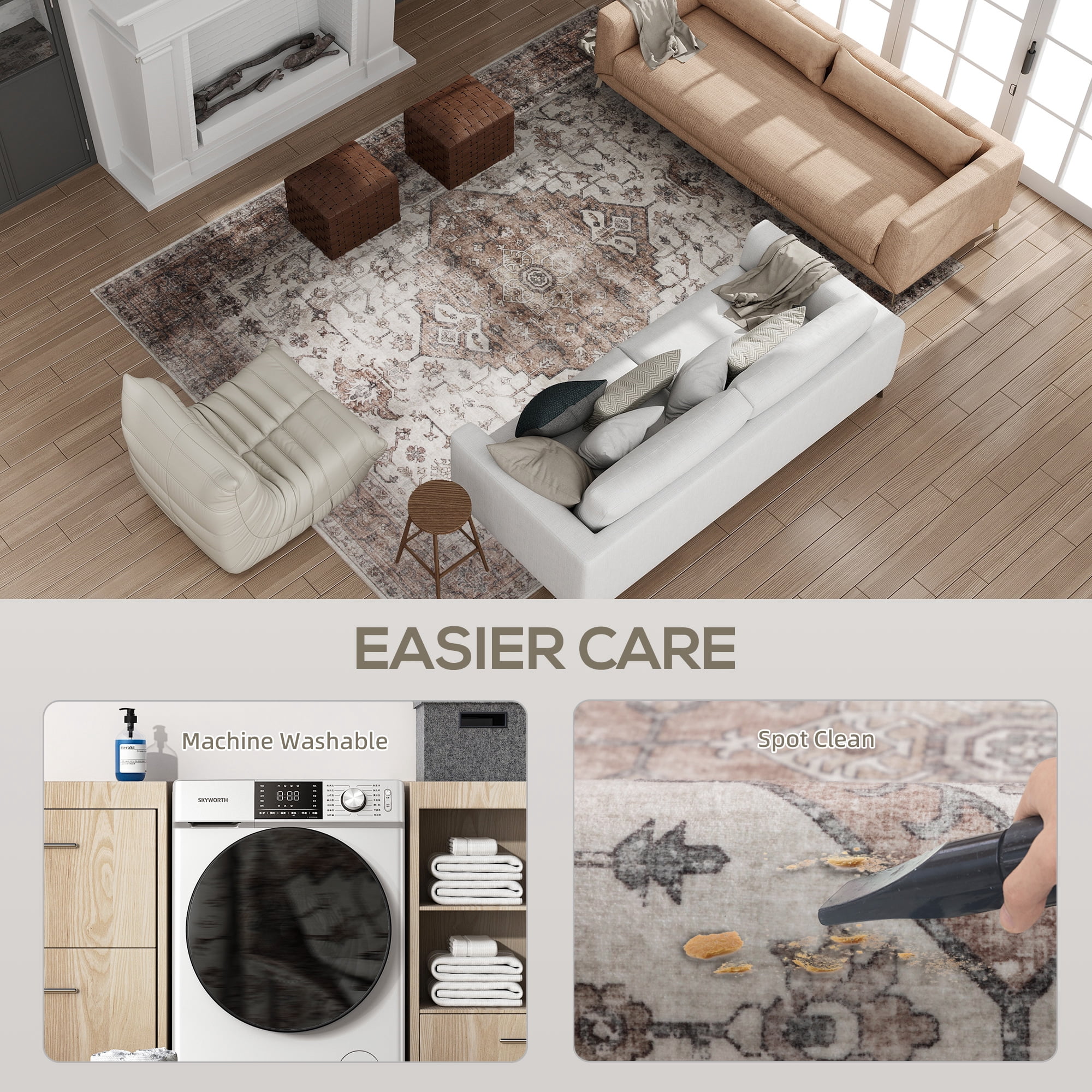 8' x 10' Flannel Faux Fur Area Rug with Anti-Slip TPR Backing, Machine Washable Faux Fur Floor Carpet for High Traffic Living Room, Bedroom, Home Decor
