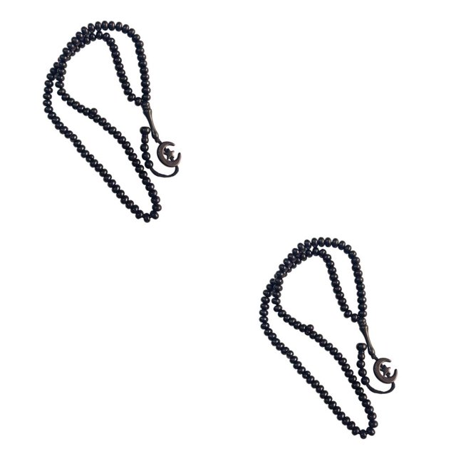 Qarigey Ramadan, accesorios de resina, cadena de mano de 43cm de longitud, pulseras elásticas multicapa, decoración de joyería de mano Negro 2Conjunto