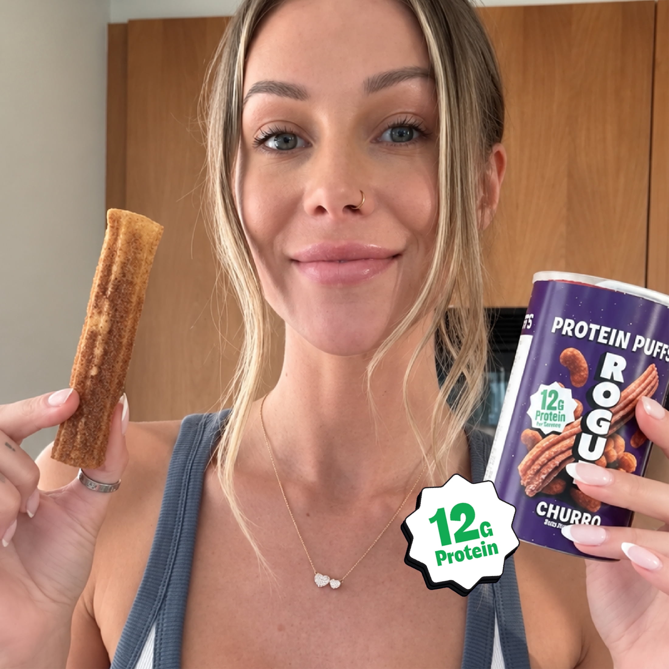 Rogue Snacks, Churro  Puffs, 12g Protein, Probiotics, 1.2 oz Can