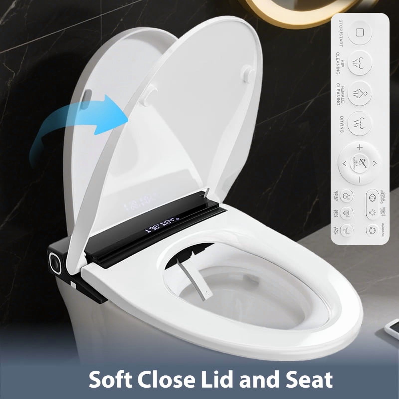 EAYSG Smart Bidet Toilet Seat - Heated Elongated Seat w/ Warm Water & Dryer, Wireless Remote, Feminine & Posterior Wash, Child Mode, Self-Clean