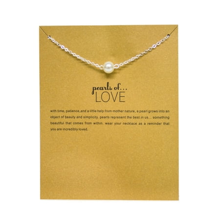 Baroque Pearl Necklace Silver Clasp - StylesILove Inspirational Quote Valentine's Day Clavicle Chain Women's Necklace in Original Package (Silver, Pearls of Love)