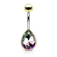 thumbnail image 1 of Belly Button Ring with AB Effect Tear Drop Glass Stone 14ga Surgical Steel Sold, 1 of 8