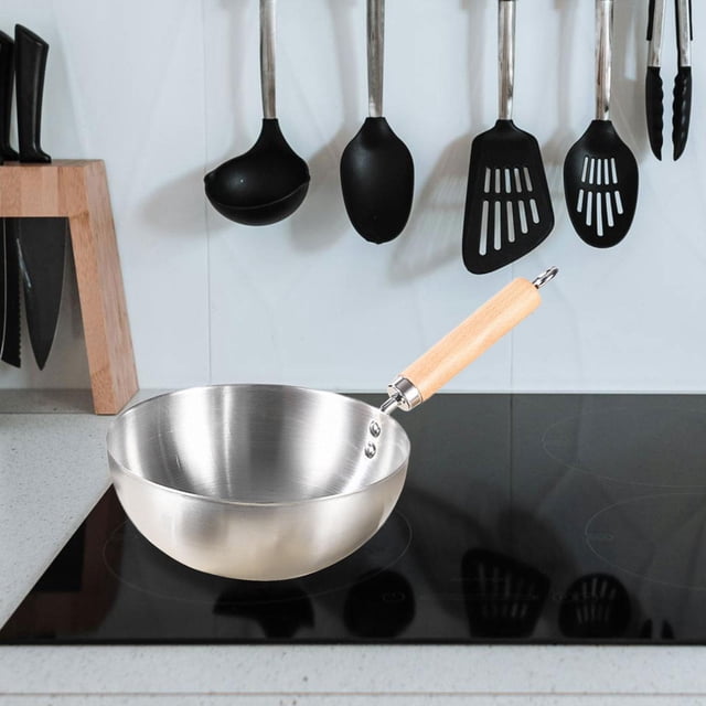 Sartén Wok antiadherente, sartén Universal con mango de madera, sartén Wok de fondo plano para estufas de Gas, estufa de ebullición, cocina eléctrica Sin tapa
