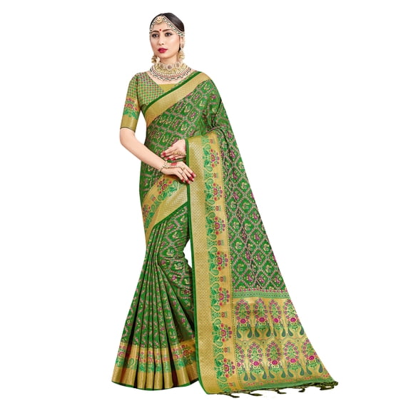 Sarees for Women Banarasi Art Silk Woven Saree - Indian Ethnic Gift Traditional Gift Sari with Unstitched Blouse Green